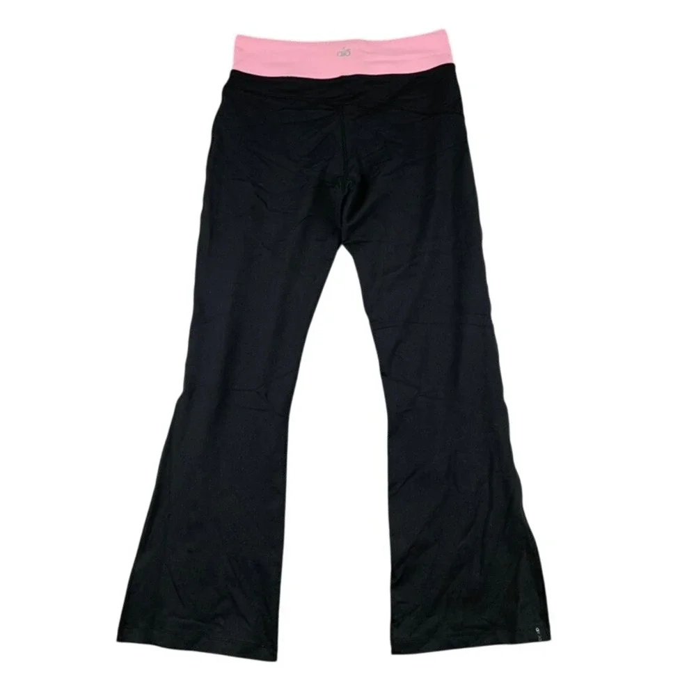 Alo Yoga Pants Women's Small Black Pink Flare‎ Fold Waistband Air Land Ocean EUC